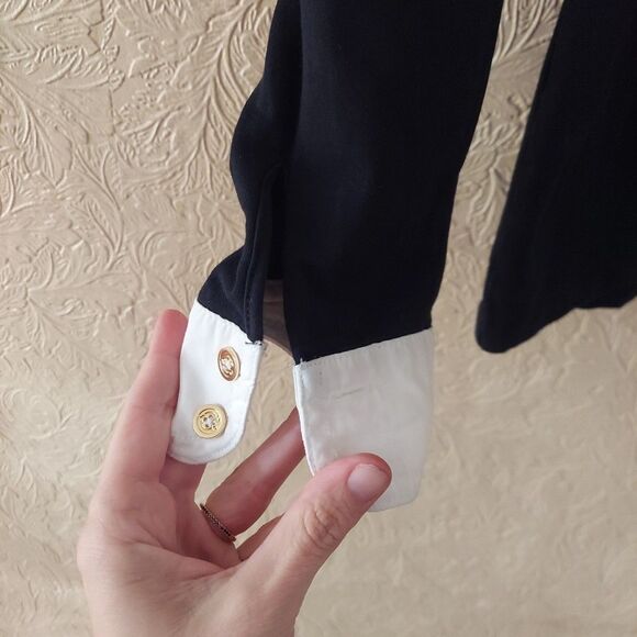 C. Wonder Black Stretch Knit Shirt With Cotton Trim, Collar, Gold Buttons Medium - Picture 2 of 10